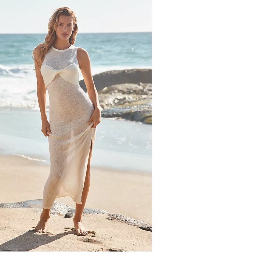 Anthropologie Sunday in Brooklyn Twist-Front Maxi Dress M new ivory color